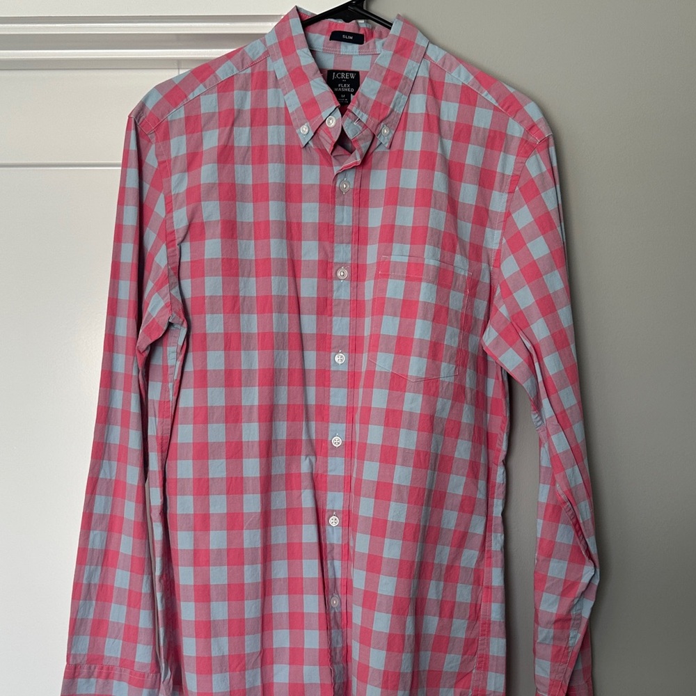 J. Crew Men's Pink and Blue Plaid Shirt